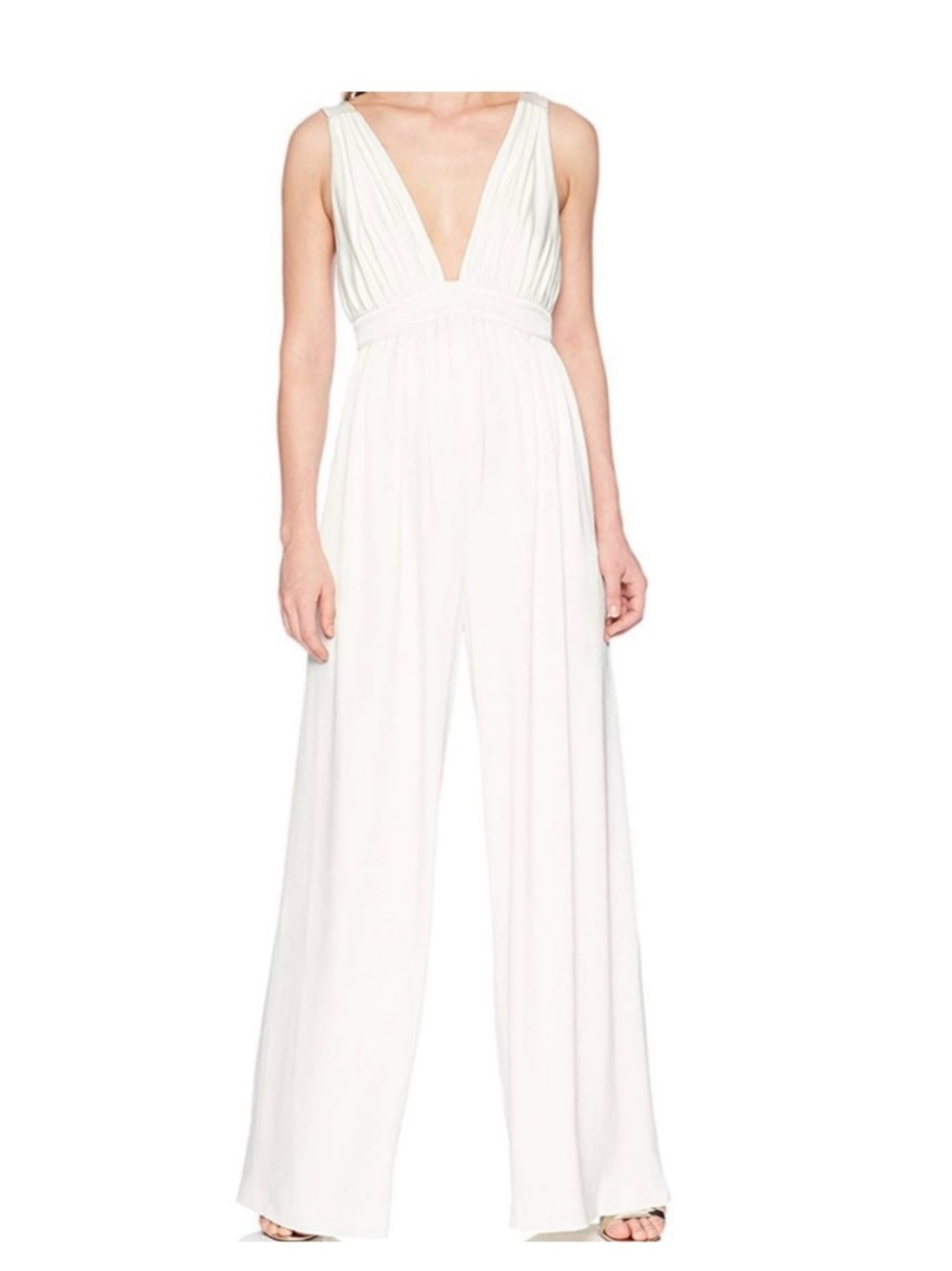 Rachel Zoe Ivory Plunging V-Neck Wide-Leg Jumpsuit